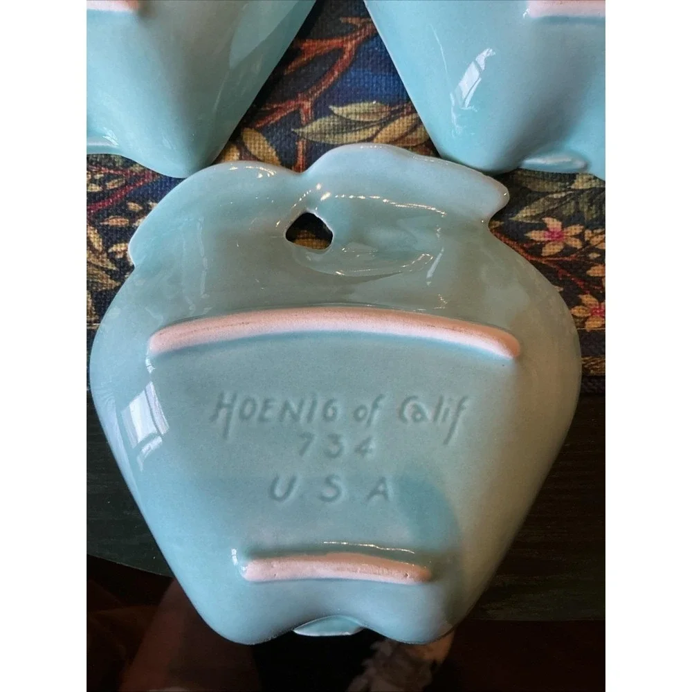 Vintage‎ HOENIG CA Aqua Blue 5PC Apple Pottery Dishes #734